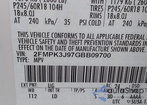 2016 Ford Edge Sel z USA, uszkodzony, nr VIN 2FMPK3J97GBB09700